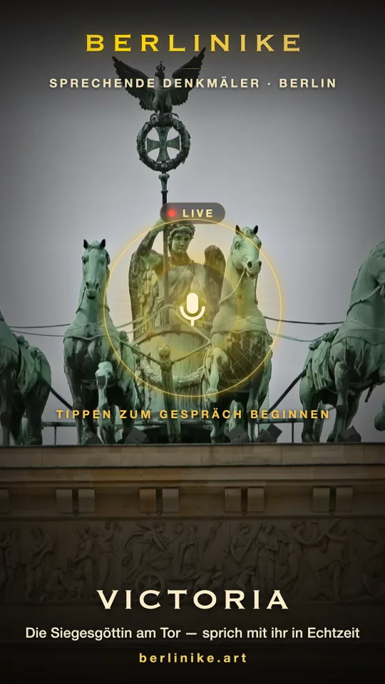 App view: live conversation with Victoria — Brandenburg Gate